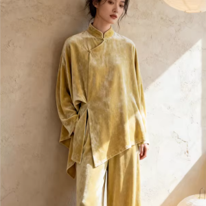 Women's yellow velvet Kungfu suit/Tai Chi suit/Zen suit